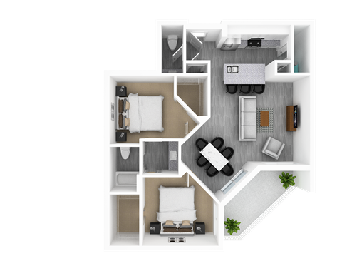 Floor plan for 2 beds, 1.5 baths, 1223 sqft